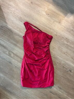 One-Shoulder Red Ruched Cocktail Dress